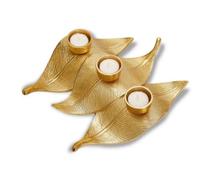 TRIPLE LEAF TEALIGHT GOLD DECOR