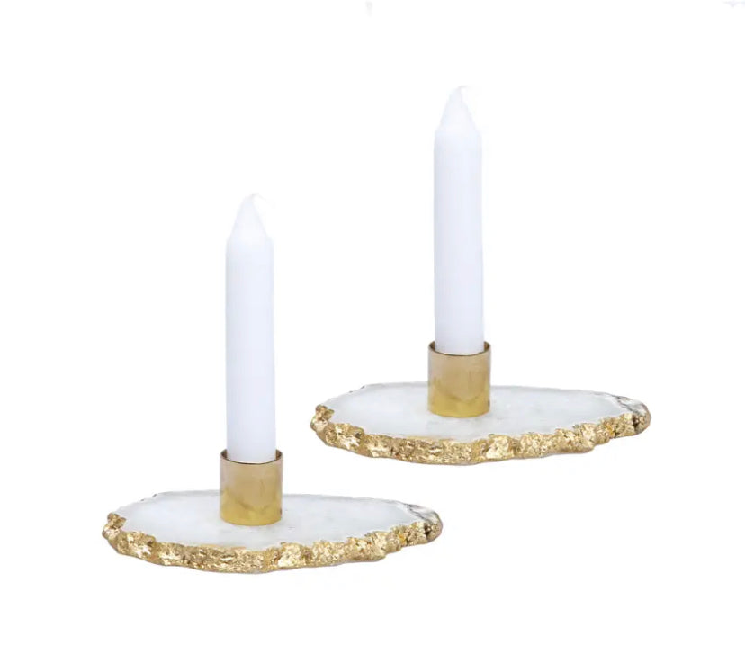 AGATE STONE CANDLE HOLDERS (Set of 2)